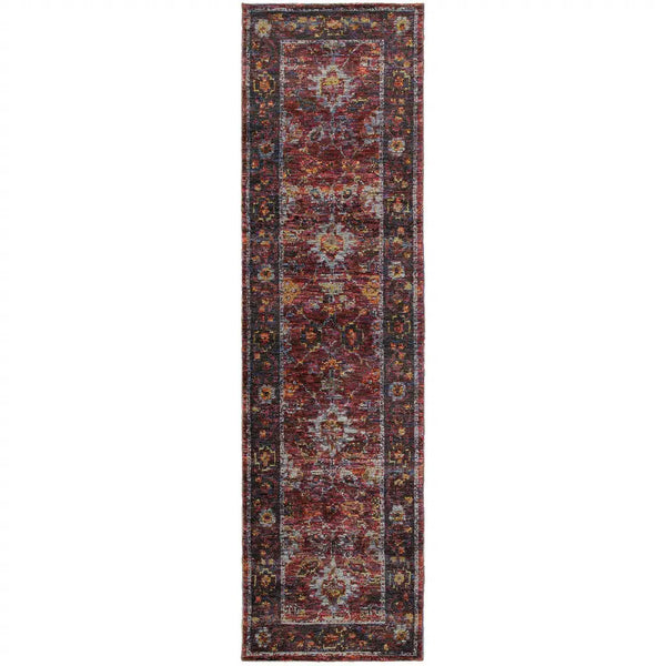 8' Red And Purple Oriental Runner Rug Homeroots Home Decor