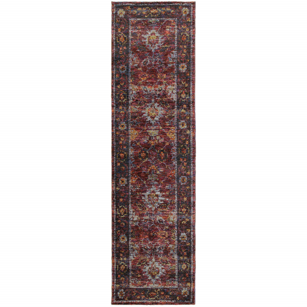 8' Red And Purple Oriental Runner Rug Homeroots Home Decor