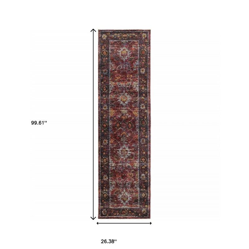 8' Red And Purple Oriental Runner Rug Homeroots Home Decor
