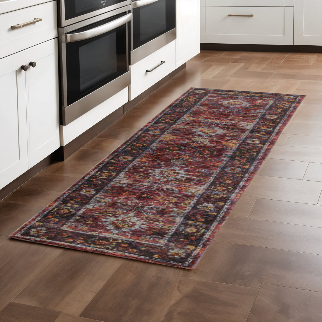 8' Red And Purple Oriental Runner Rug Homeroots Home Decor