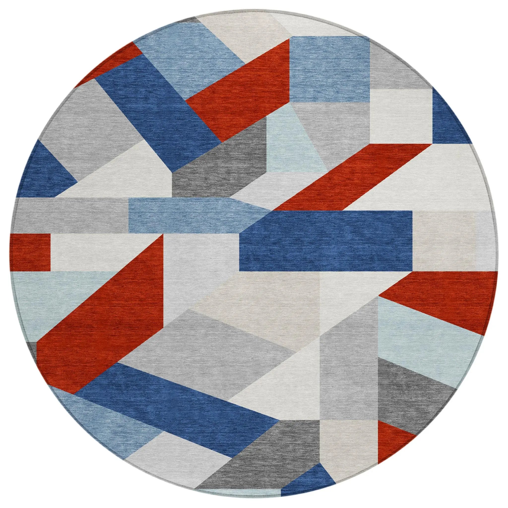8' Red And Silver Round Geometric Washable Indoor Outdoor Area Rug Homeroots Outdoor