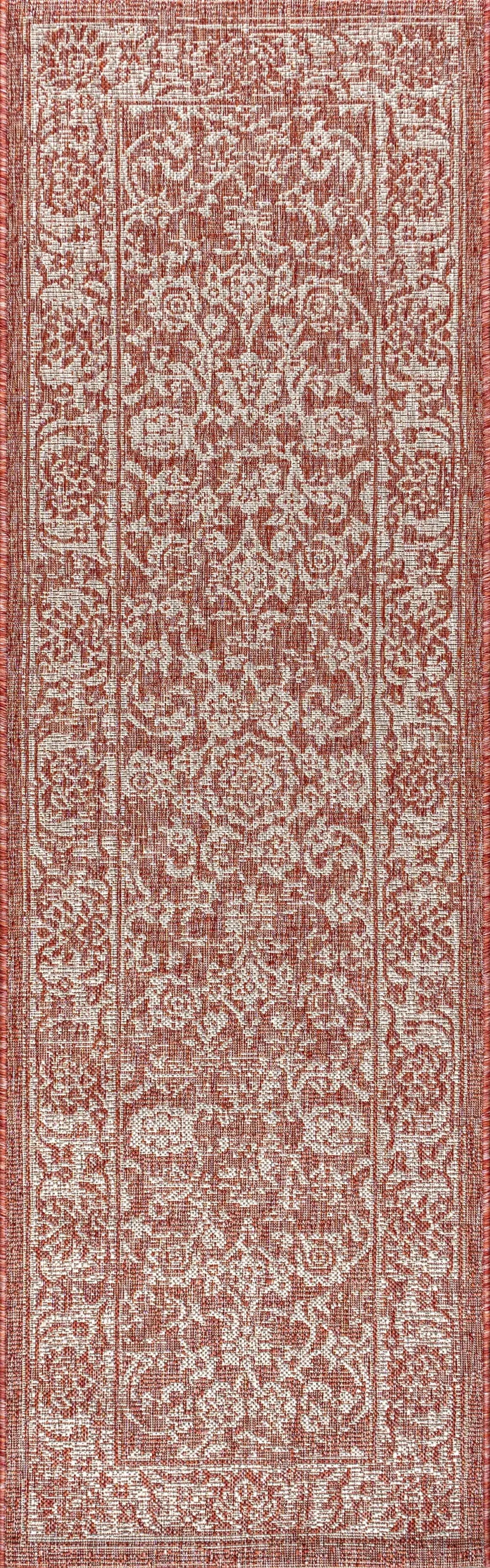 8' Red And Taupe Medallion Indoor Outdoor Runner Rug Homeroots Outdoor