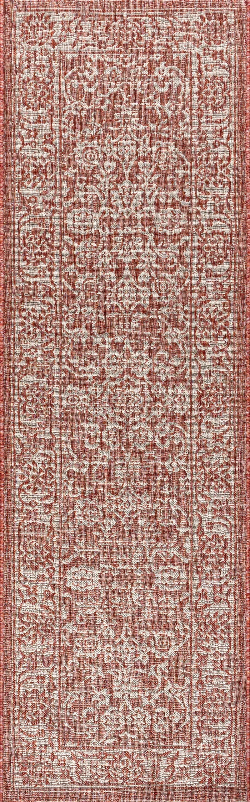 8' Red And Taupe Medallion Indoor Outdoor Runner Rug Homeroots Outdoor