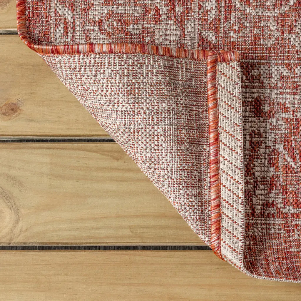 8' Red And Taupe Medallion Indoor Outdoor Runner Rug Homeroots Outdoor