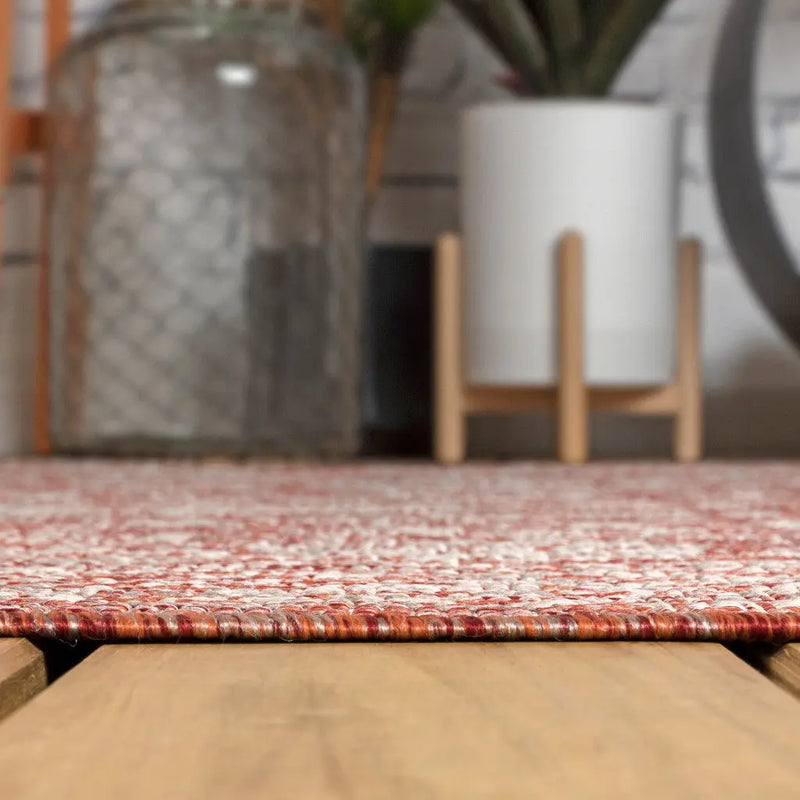 8' Red And Taupe Medallion Indoor Outdoor Runner Rug Homeroots Outdoor