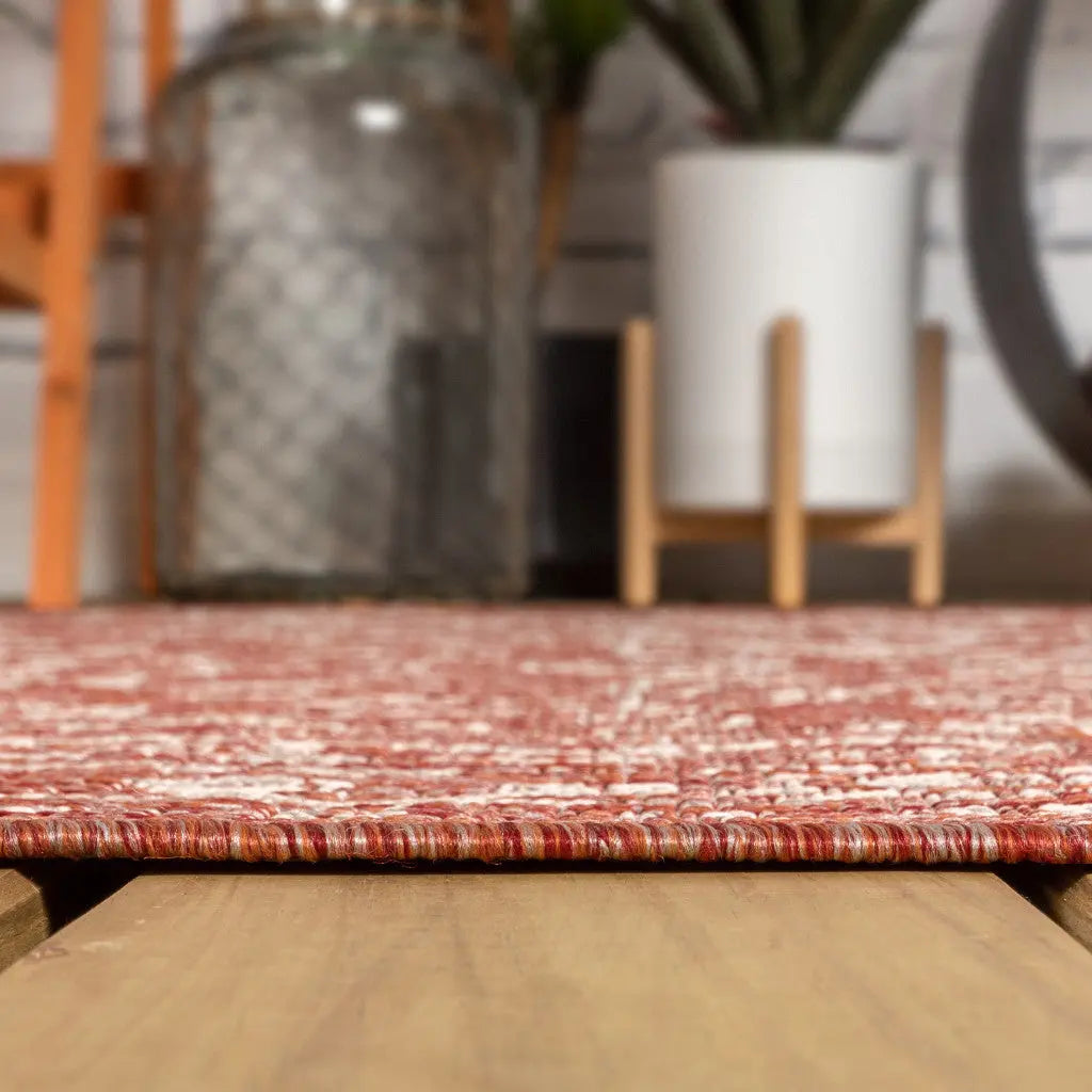 8' Red And Taupe Medallion Indoor Outdoor Runner Rug Homeroots Outdoor