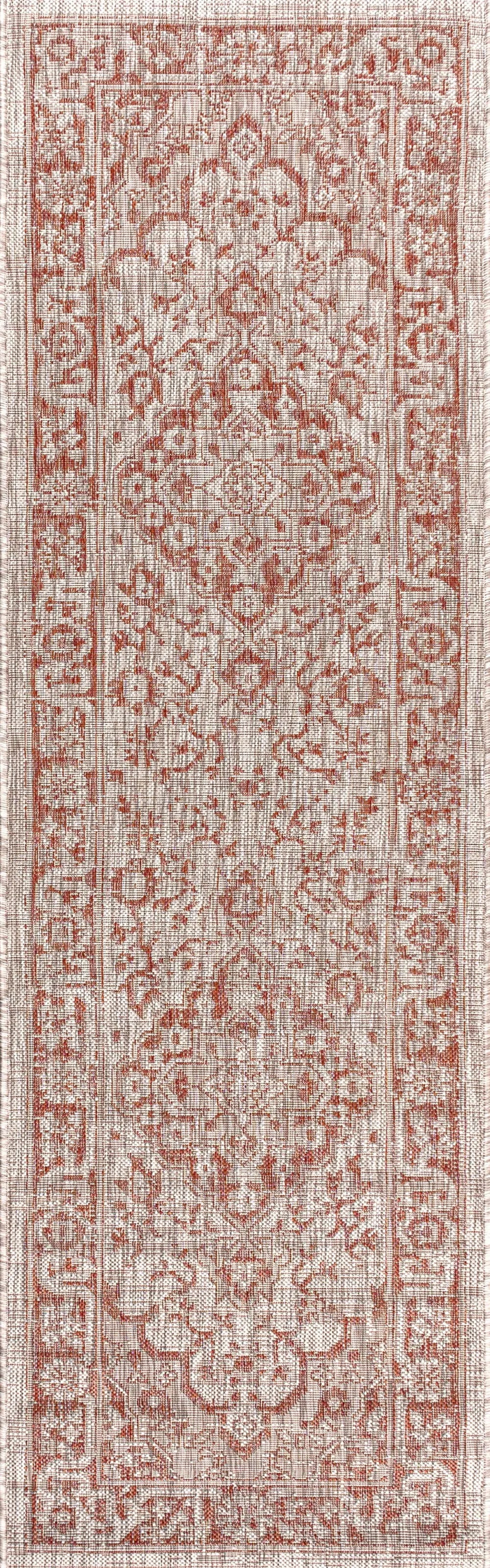 8' Red And Taupe Medallion Indoor Outdoor Runner Rug Homeroots Outdoor