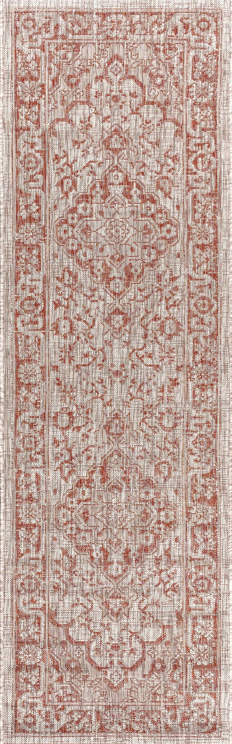 8' Red And Taupe Medallion Indoor Outdoor Runner Rug Homeroots Outdoor