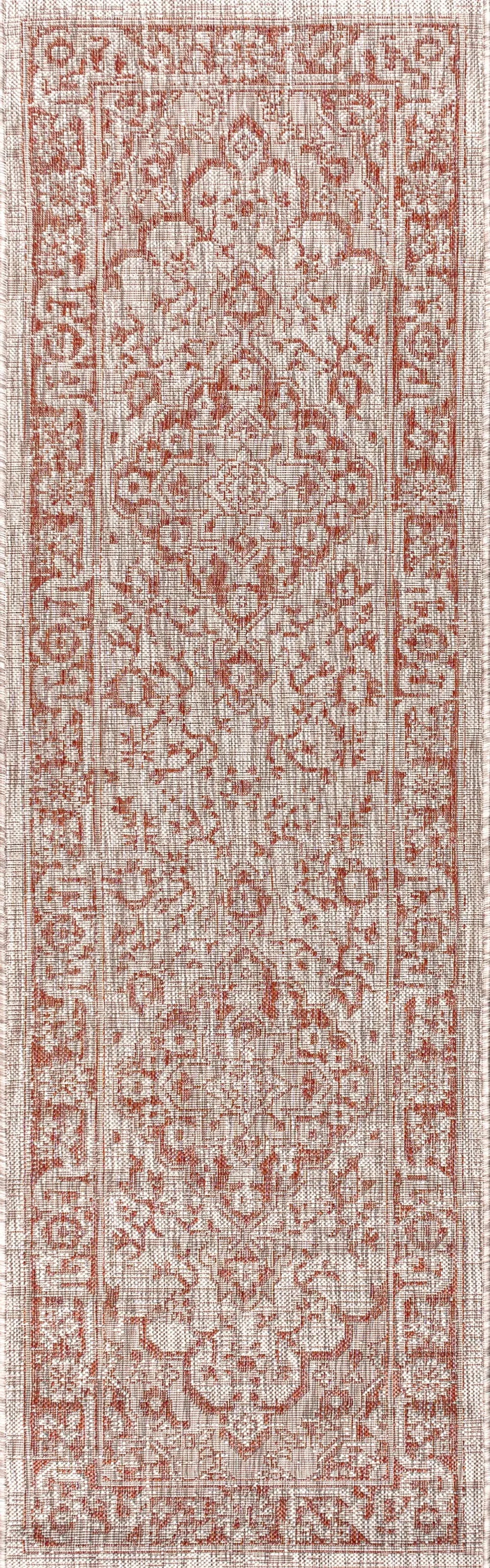 8' Red And Taupe Medallion Indoor Outdoor Runner Rug Homeroots Outdoor