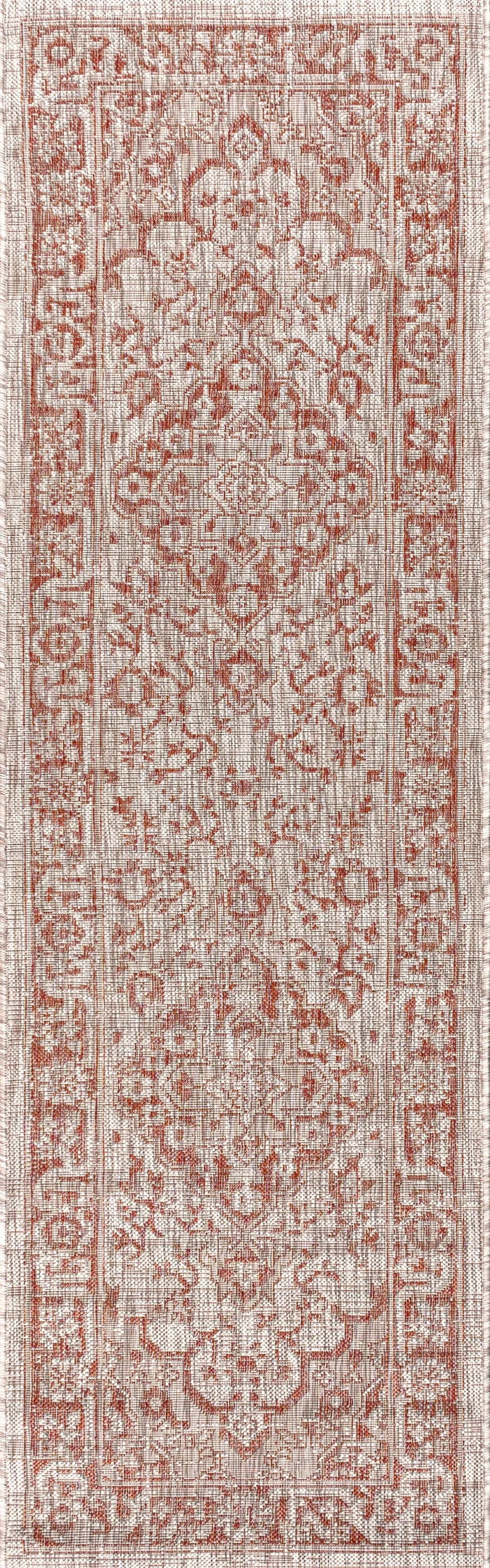 8' Red And Taupe Medallion Indoor Outdoor Runner Rug Homeroots Outdoor
