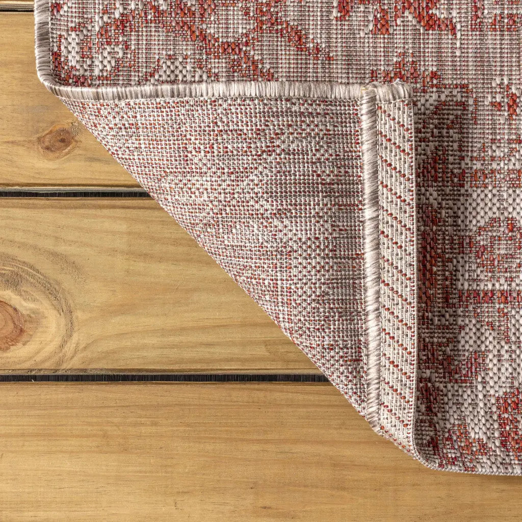 8' Red And Taupe Round Medallion Indoor Outdoor Area Rug Homeroots Outdoor