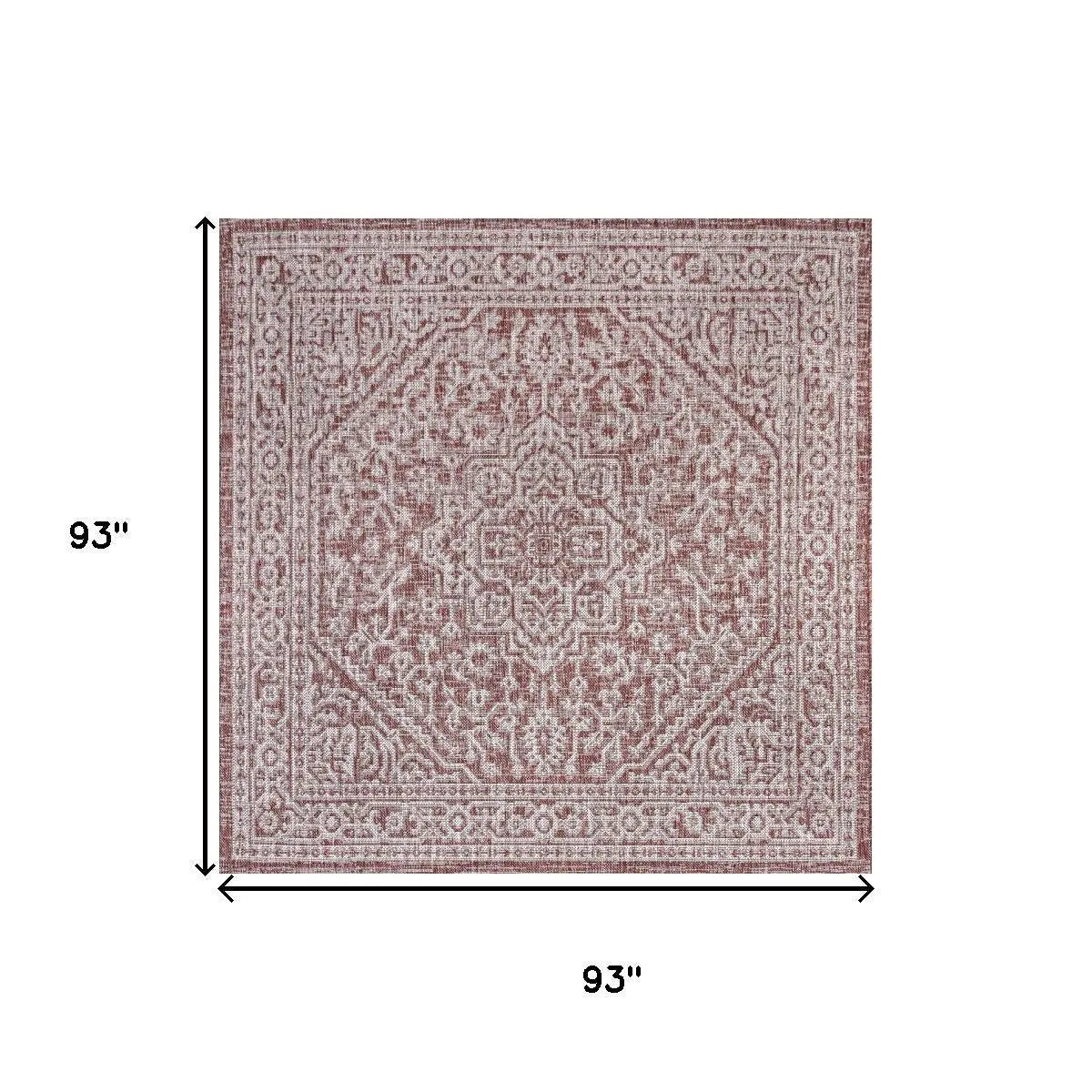 8' Red And Taupe Square Medallion Indoor Outdoor Area Rug Homeroots Outdoor