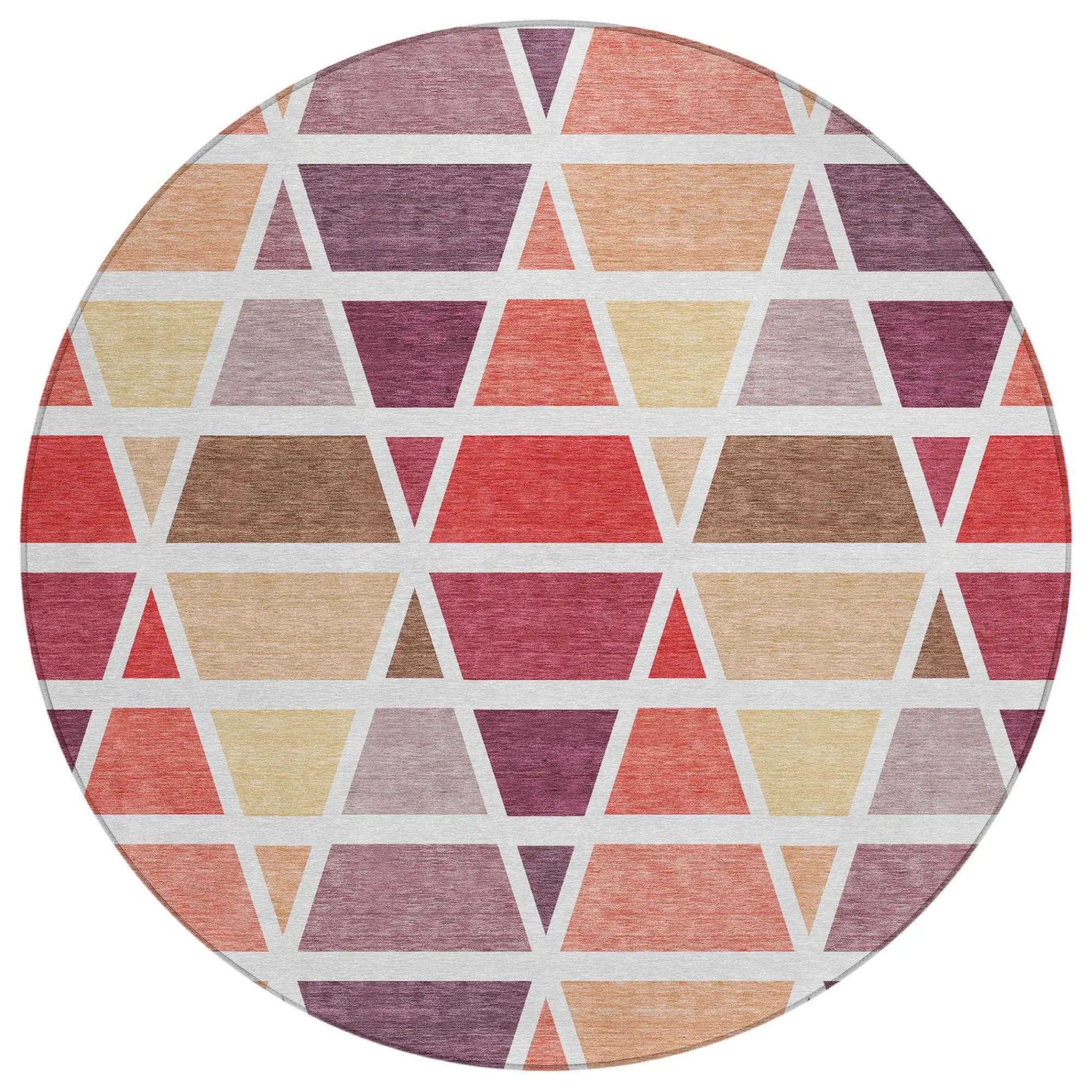 8' Red And White Round Geometric Washable Indoor Outdoor Area Rug Homeroots Outdoor