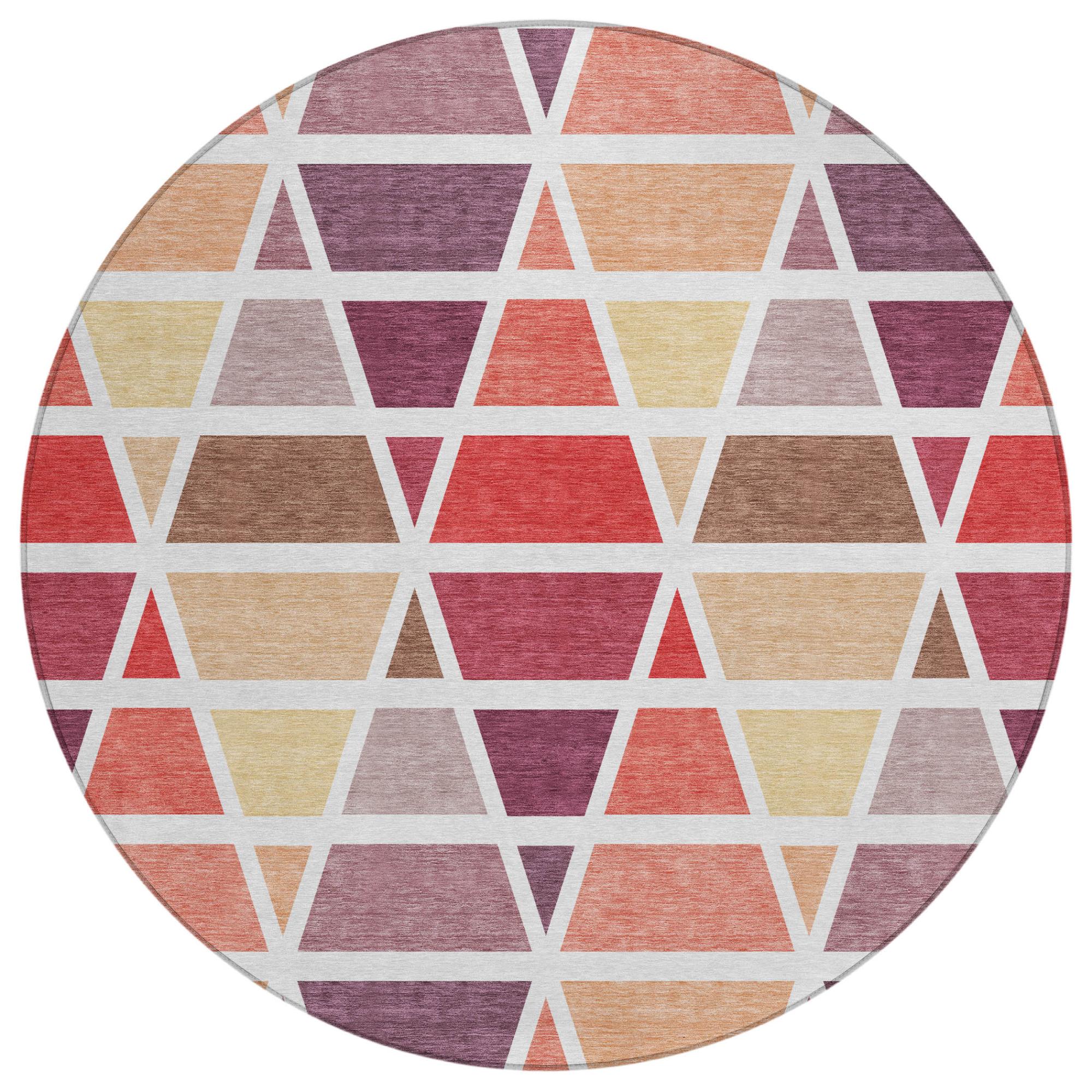 8' Red And White Round Geometric Washable Indoor Outdoor Area Rug Homeroots Outdoor