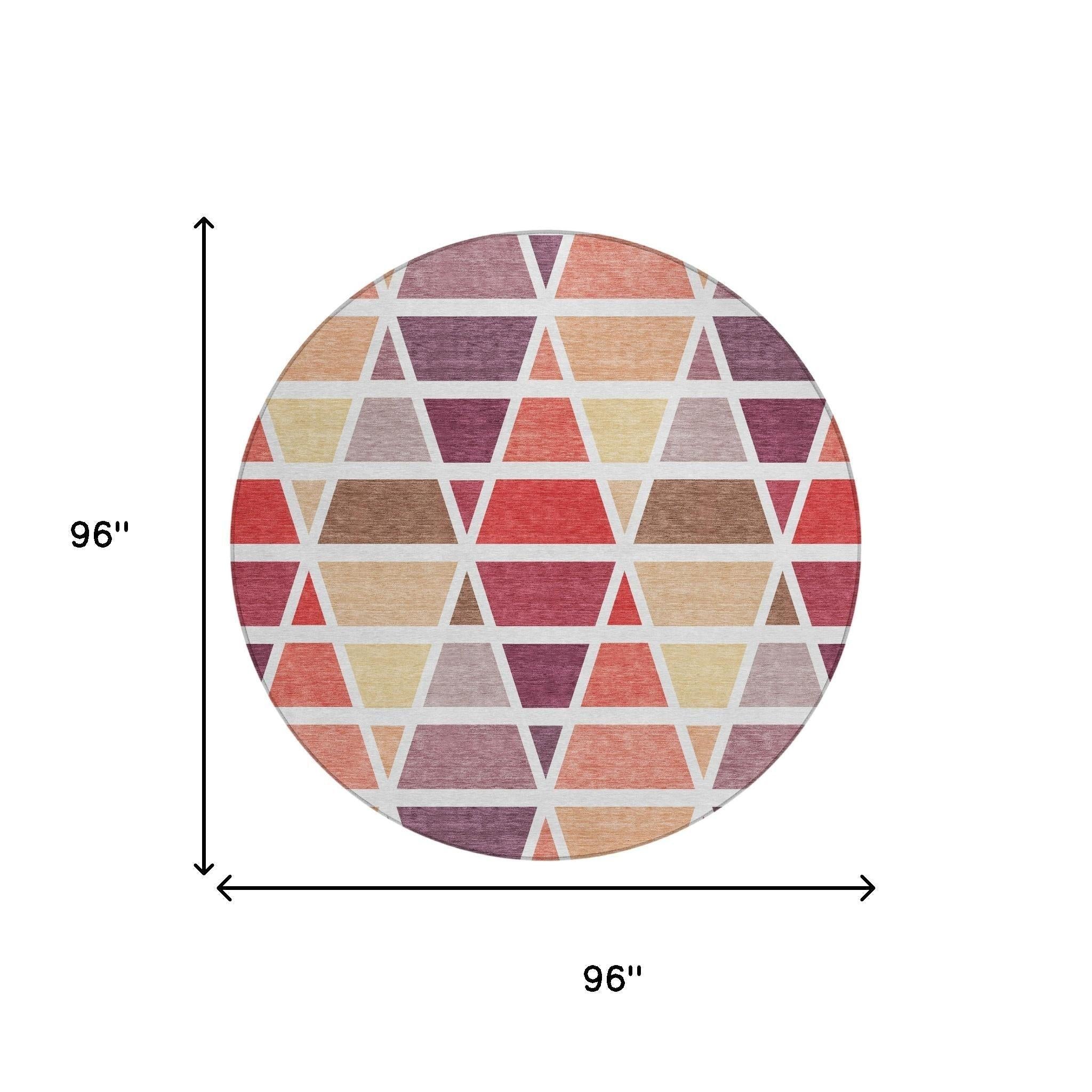 8' Red And White Round Geometric Washable Indoor Outdoor Area Rug Homeroots Outdoor