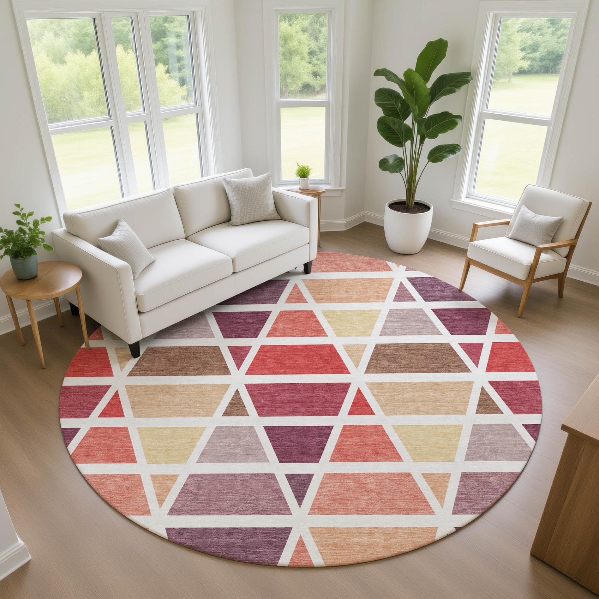 8' Red And White Round Geometric Washable Indoor Outdoor Area Rug Homeroots Outdoor