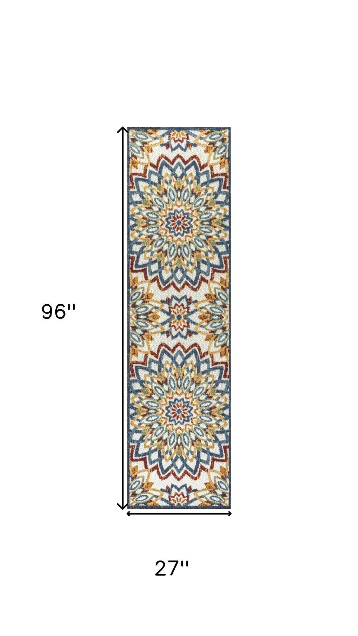 8' Red Blue And Yellow Medallion Indoor Outdoor Runner Rug Homeroots Outdoor