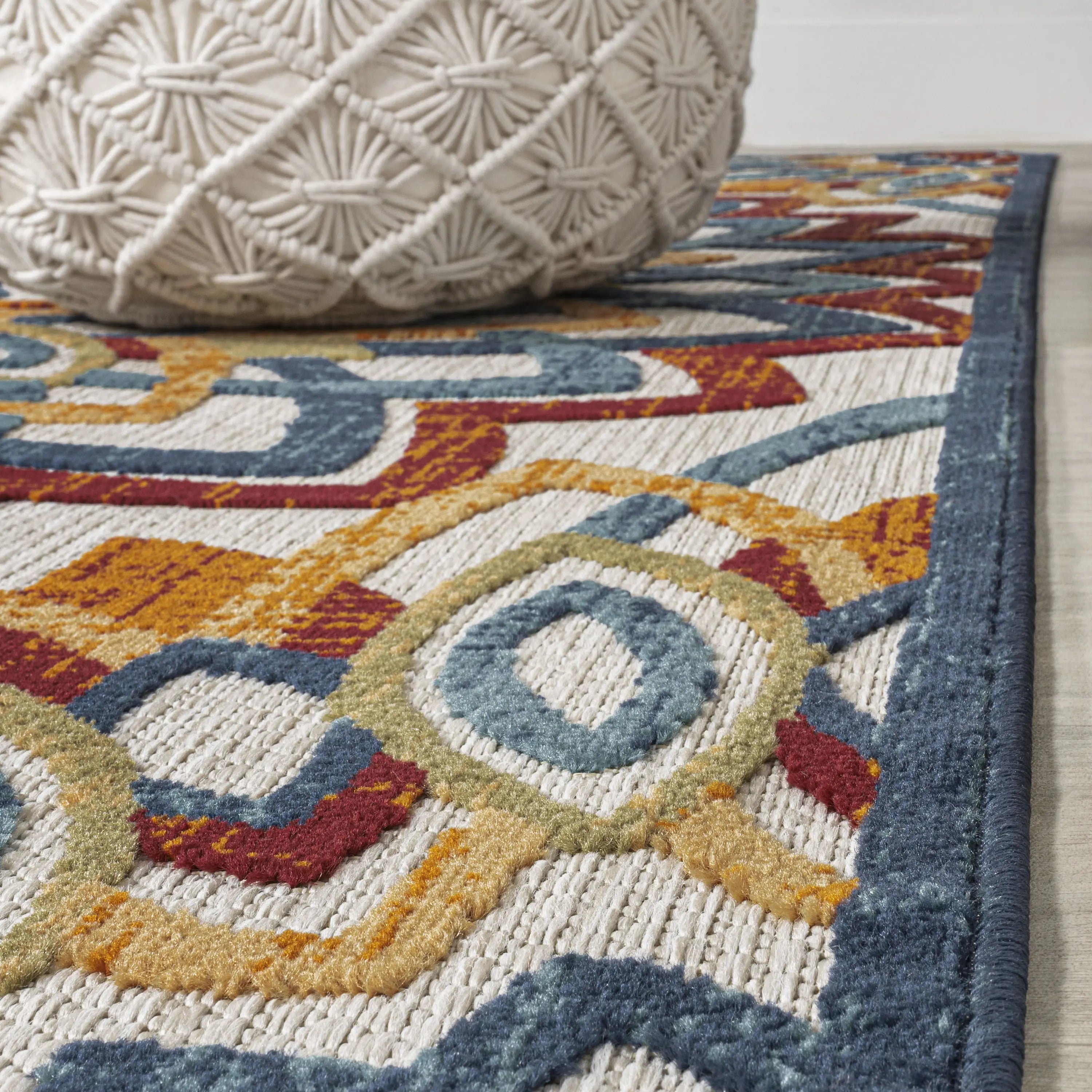 8' Red Blue And Yellow Medallion Indoor Outdoor Runner Rug Homeroots Outdoor