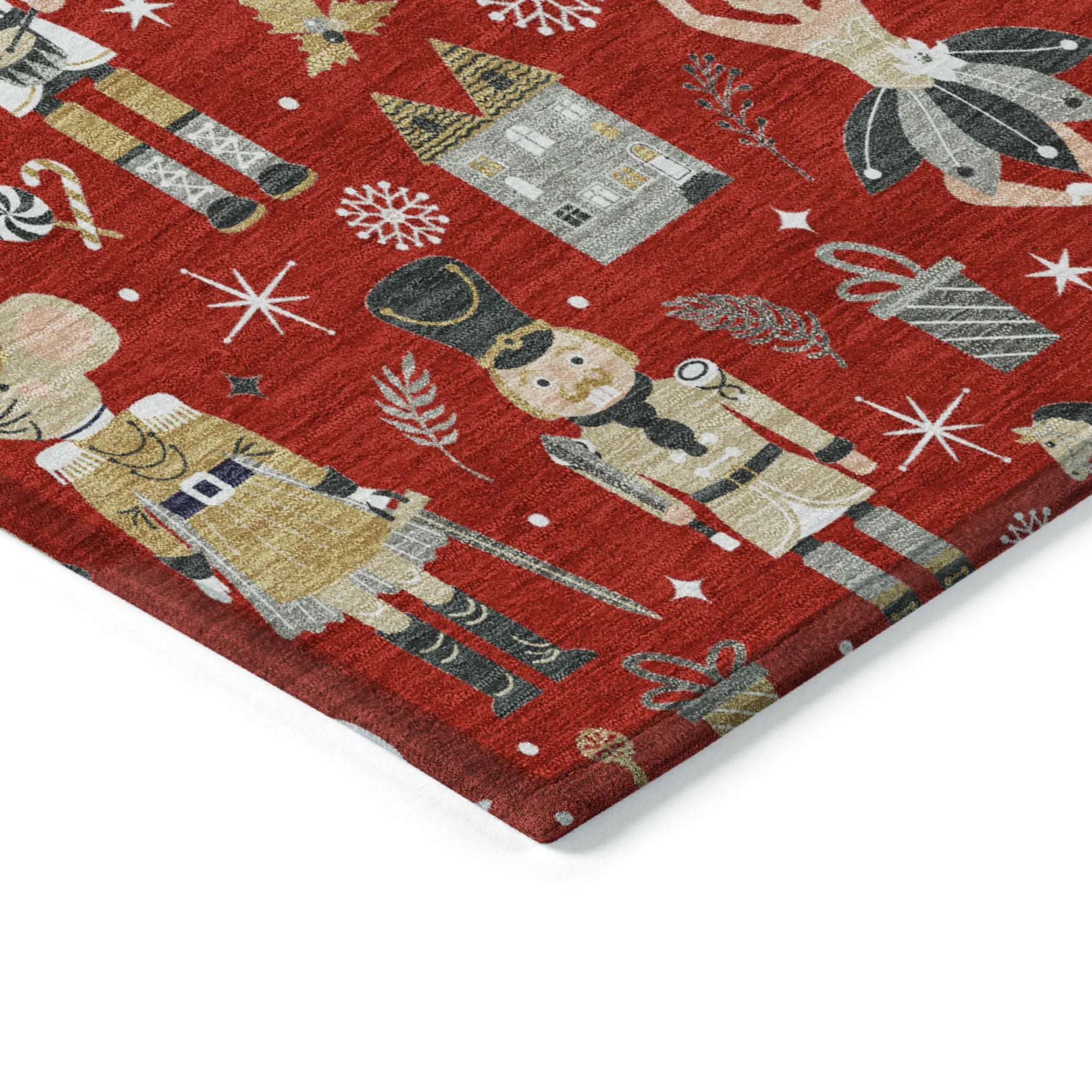 8' Red Gold Black And Gray Round Nutcracker Washable Indoor Outdoor Area Rug Homeroots Outdoor