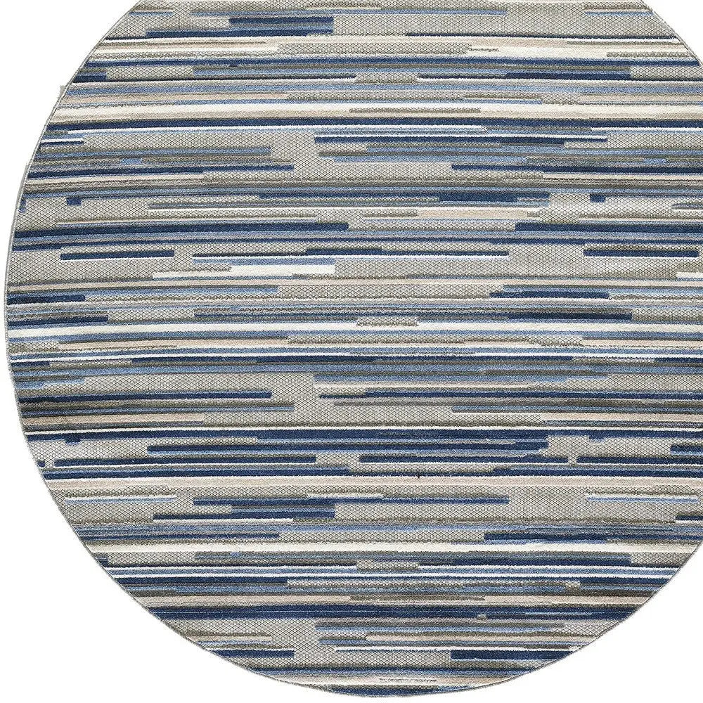 8’ Round Blue Abstract Striped Indoor Outdoor Area Rug Homeroots Outdoor