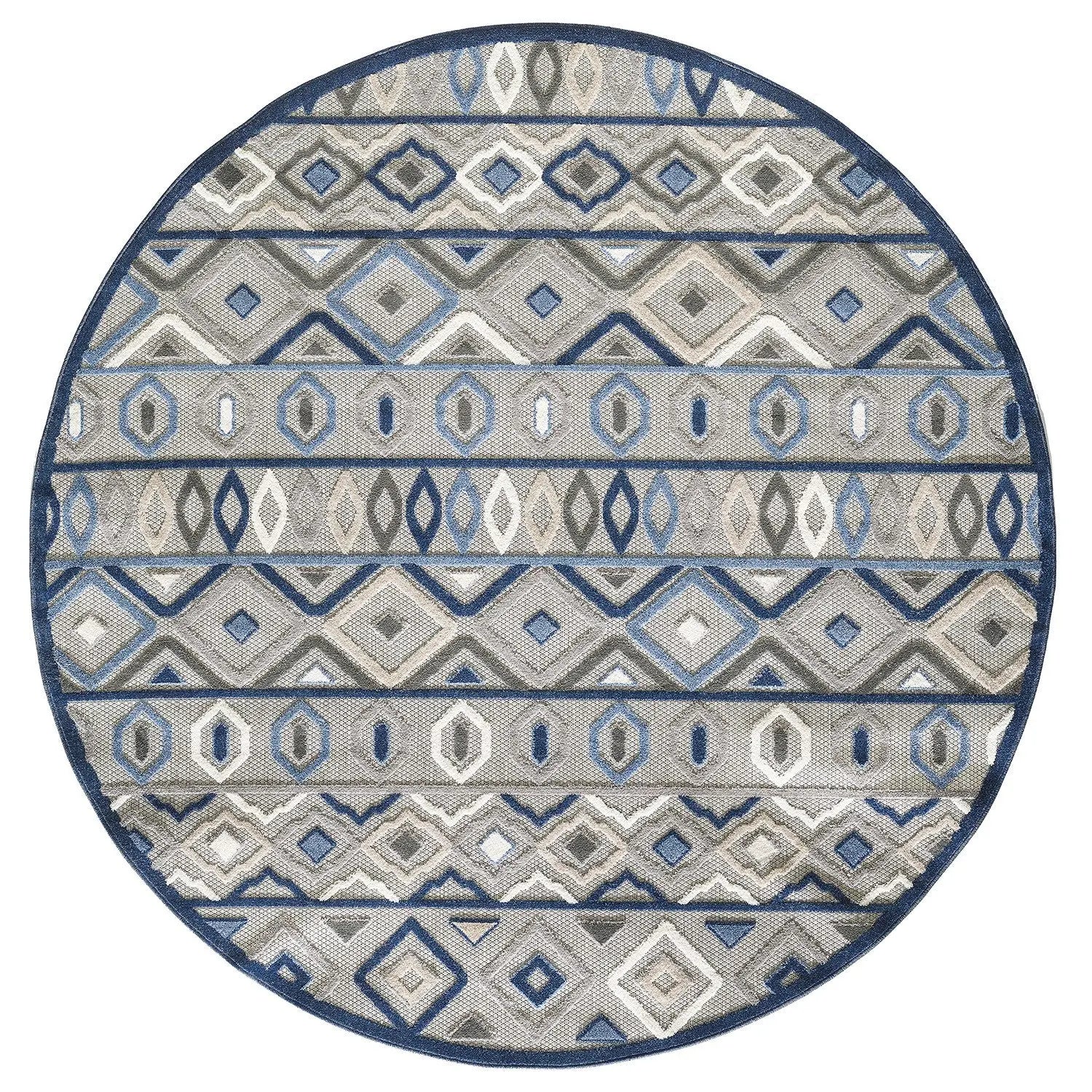 8' Round Blue And Gray Round Abstract Stain Resistant Indoor Outdoor Area Rug Homeroots Outdoor