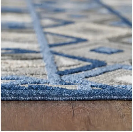 8' Round Blue And Gray Round Abstract Stain Resistant Indoor Outdoor Area Rug Homeroots Outdoor
