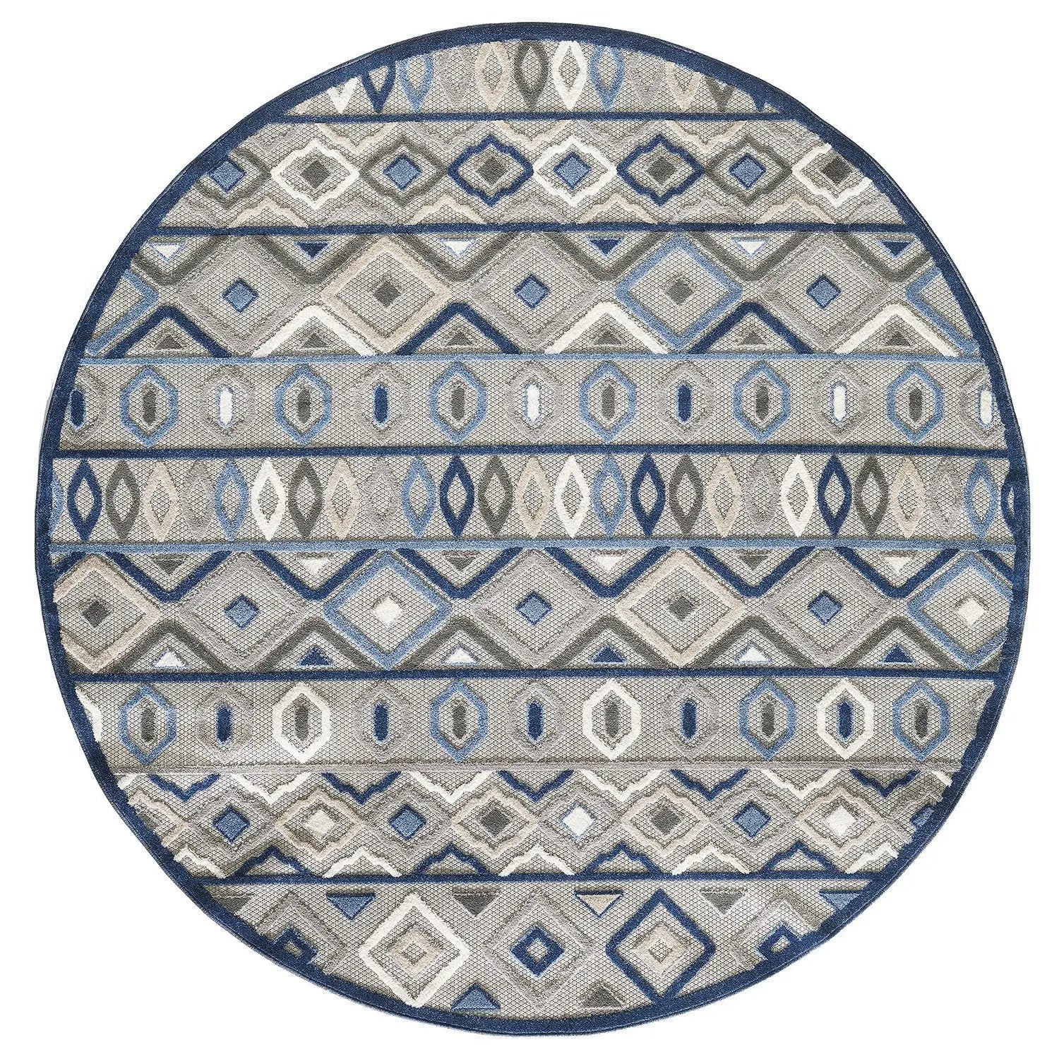 8' Round Blue And Gray Round Abstract Stain Resistant Indoor Outdoor Area Rug Homeroots Outdoor