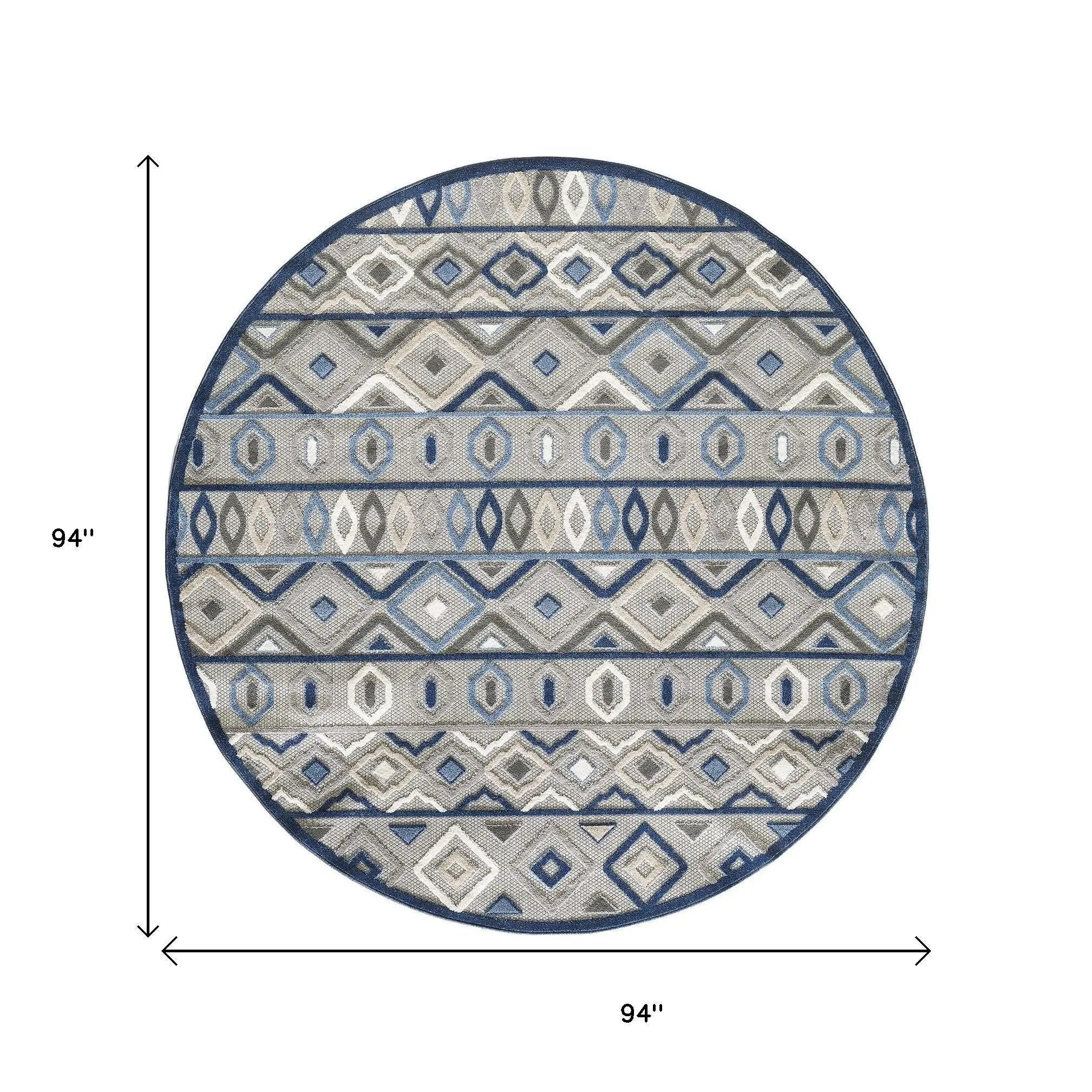 8' Round Blue And Gray Round Abstract Stain Resistant Indoor Outdoor Area Rug Homeroots Outdoor