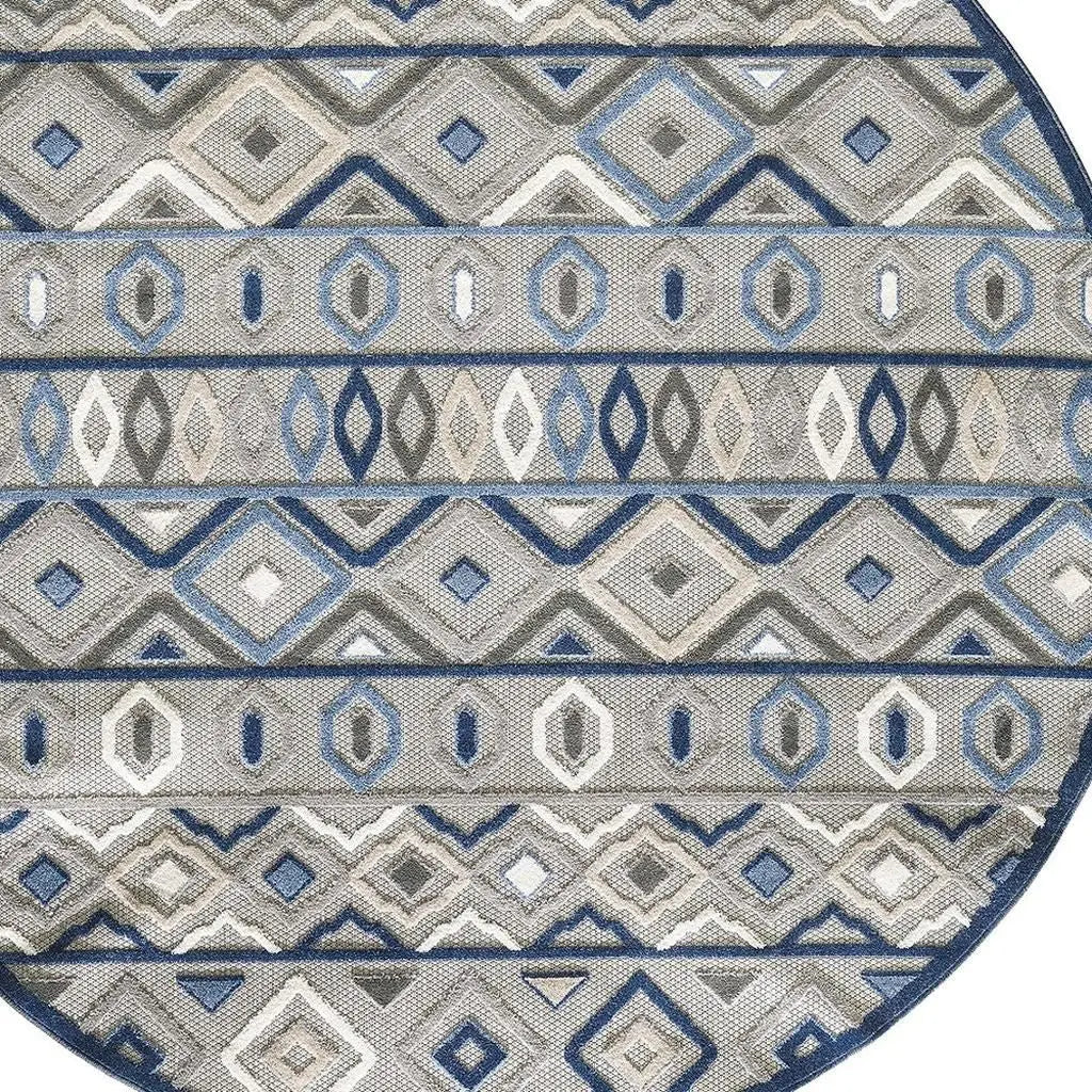 8' Round Blue And Gray Round Abstract Stain Resistant Indoor Outdoor Area Rug Homeroots Outdoor