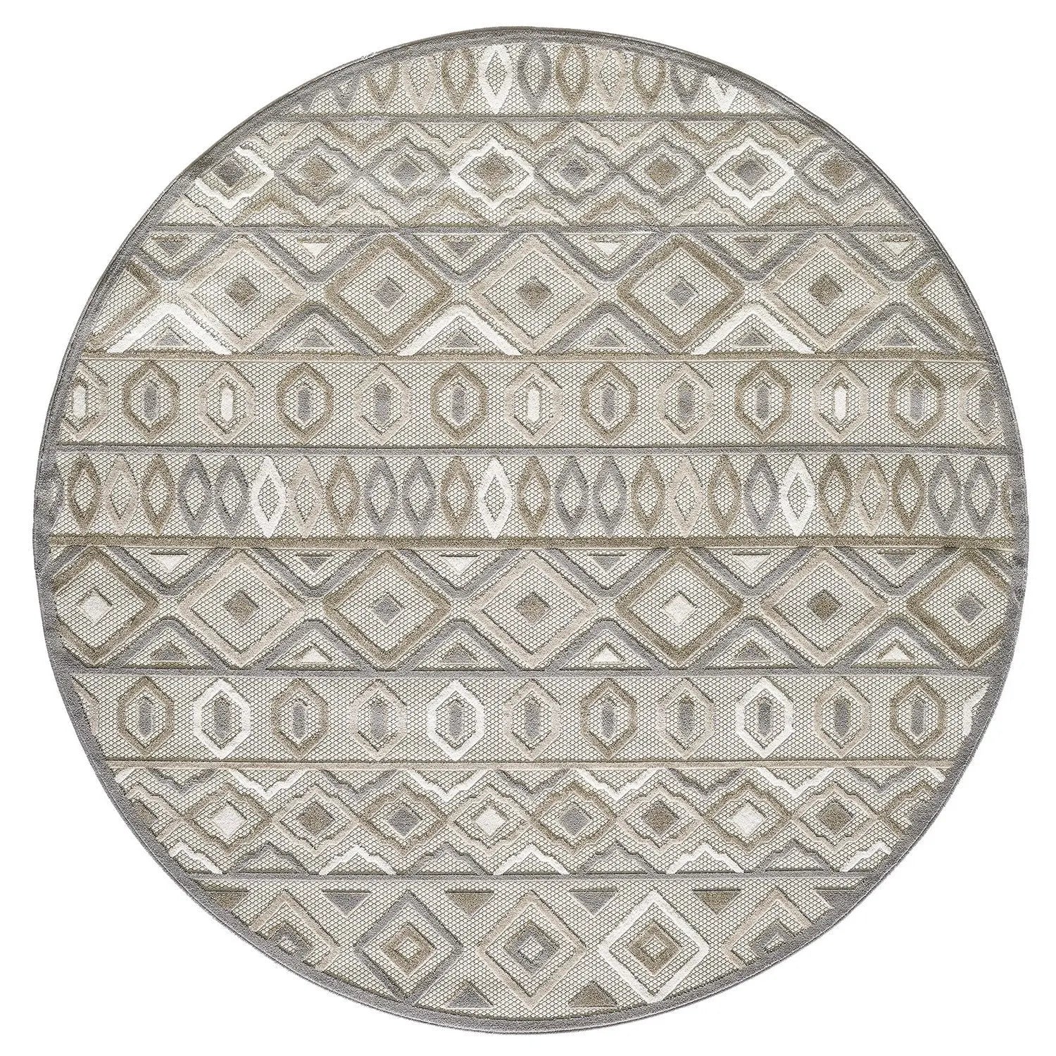 8' Round Gray And Ivory Round Southwestern Stain Resistant Indoor Outdoor Area Rug Homeroots Outdoor