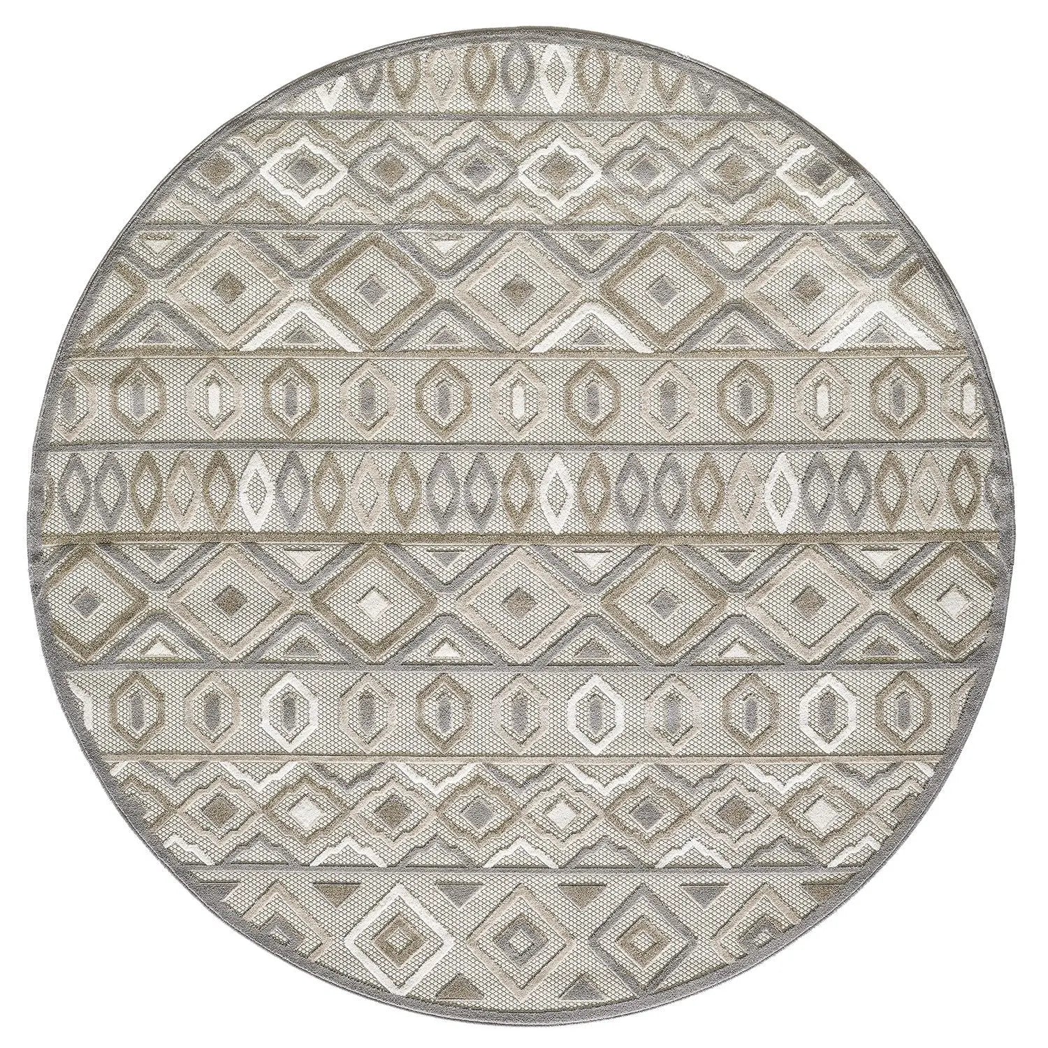 8' Round Gray And Ivory Round Southwestern Stain Resistant Indoor Outdoor Area Rug Homeroots Outdoor