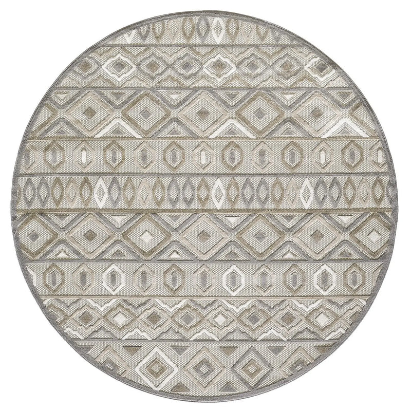 8' Round Gray And Ivory Round Southwestern Stain Resistant Indoor Outdoor Area Rug Homeroots Outdoor