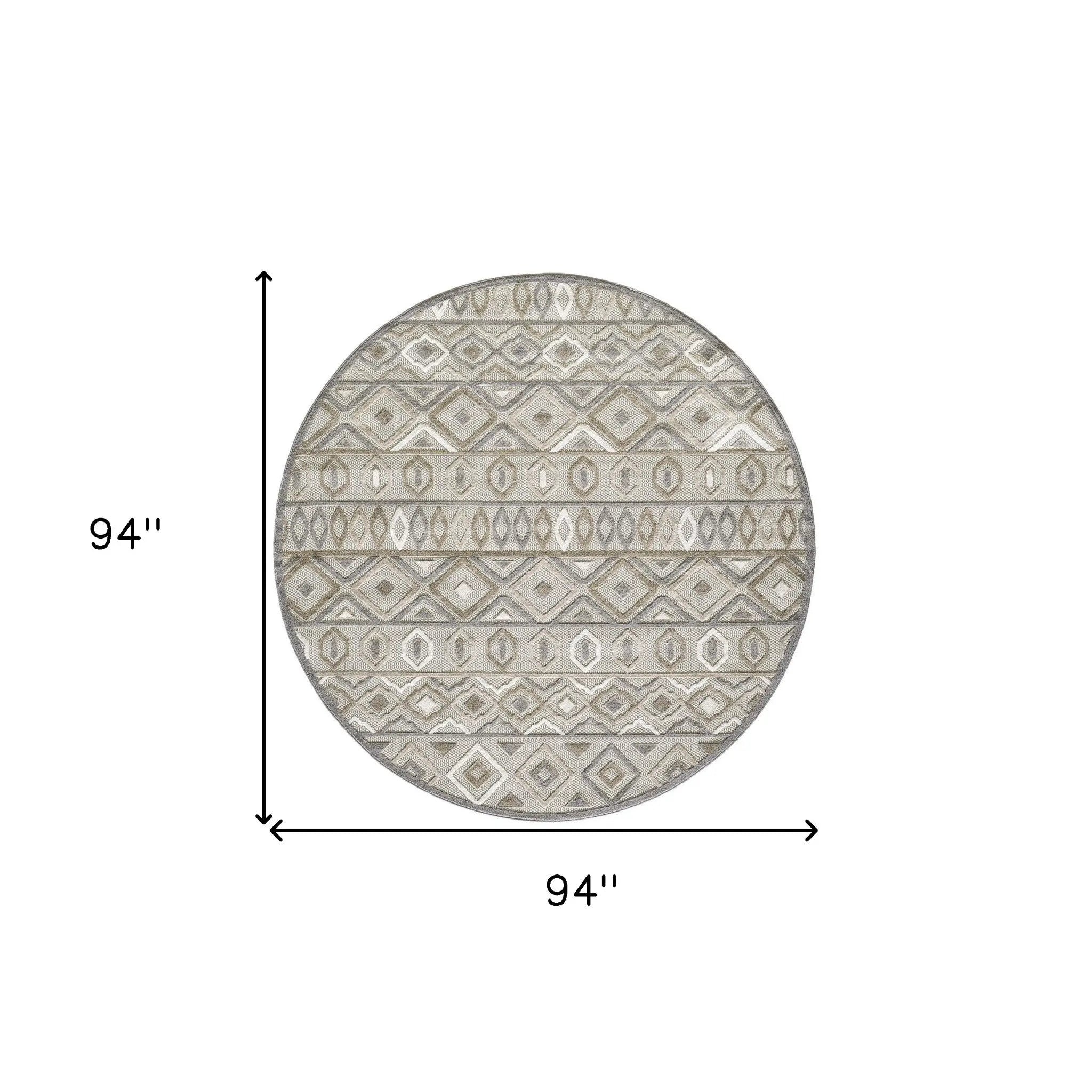 8' Round Gray And Ivory Round Southwestern Stain Resistant Indoor Outdoor Area Rug Homeroots Outdoor
