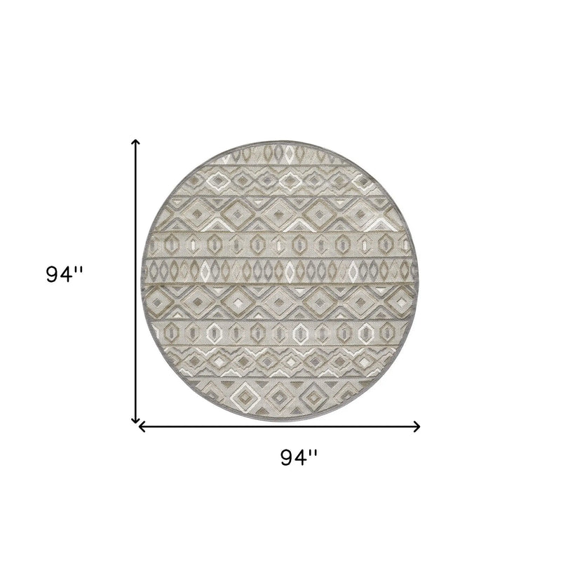 8' Round Gray And Ivory Round Southwestern Stain Resistant Indoor Outdoor Area Rug Homeroots Outdoor