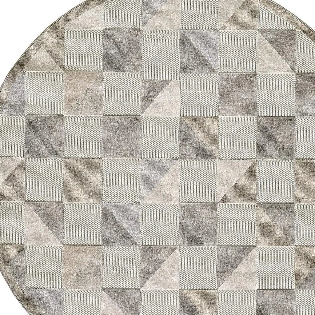 8' Round Gray Round Geometric Stain Resistant Indoor Outdoor Area Rug Homeroots Outdoor
