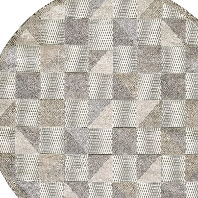 8' Round Gray Round Geometric Stain Resistant Indoor Outdoor Area Rug Homeroots Outdoor