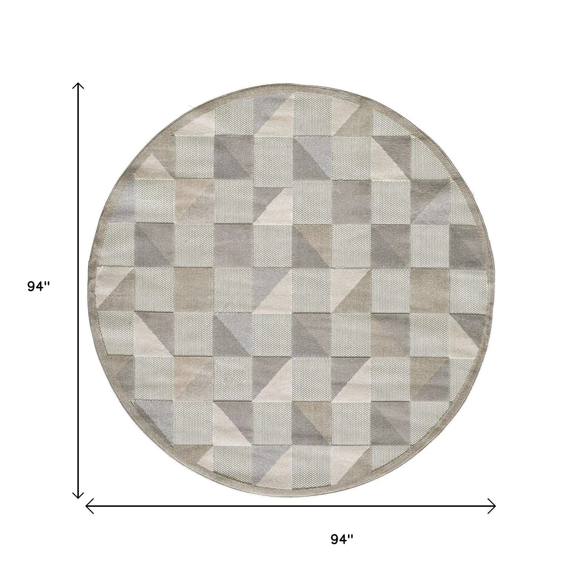 8' Round Gray Round Geometric Stain Resistant Indoor Outdoor Area Rug Homeroots Outdoor