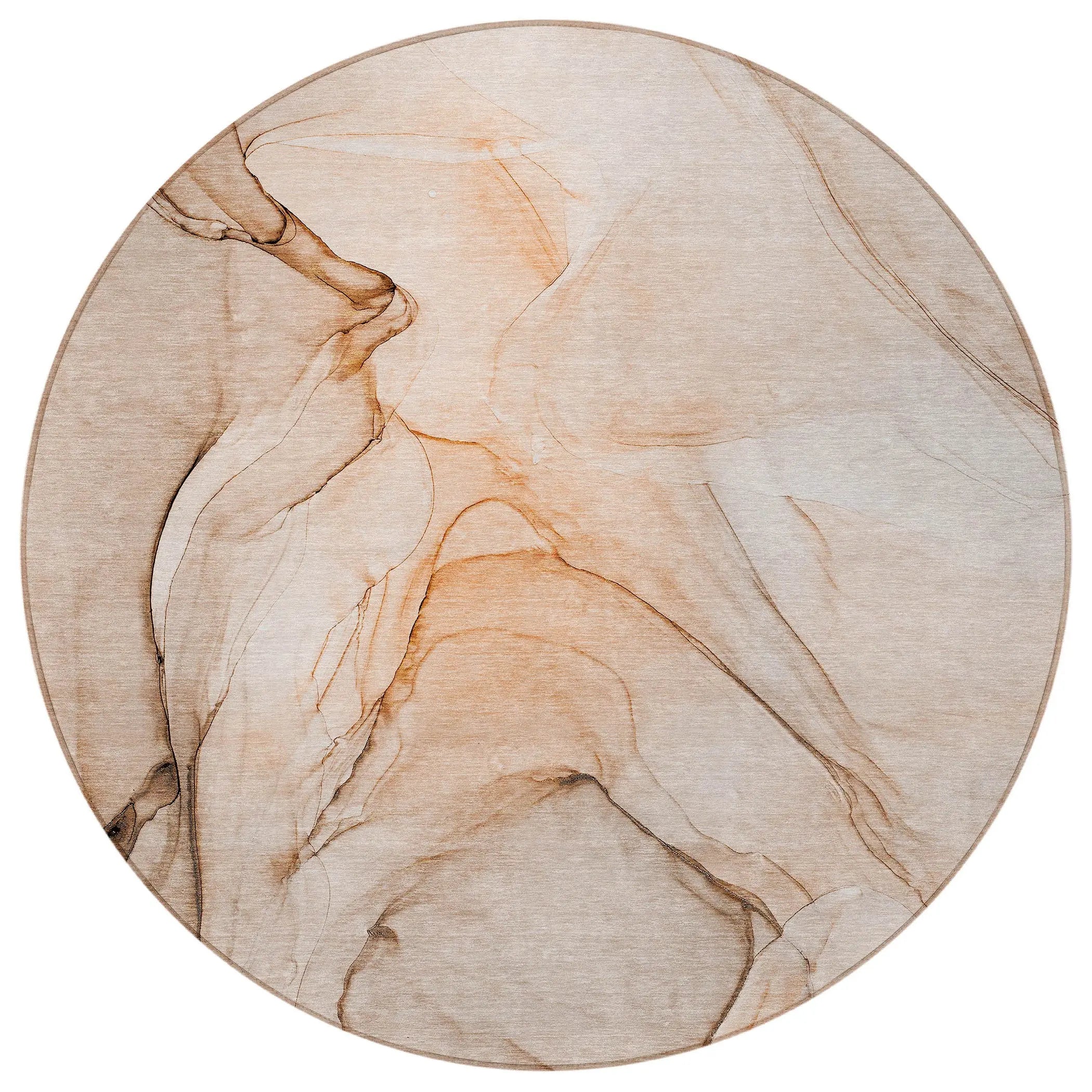 8' Round Gray and Orange Round Abstract Washable Non Skid Indoor Outdoor Area Rug Homeroots Outdoor