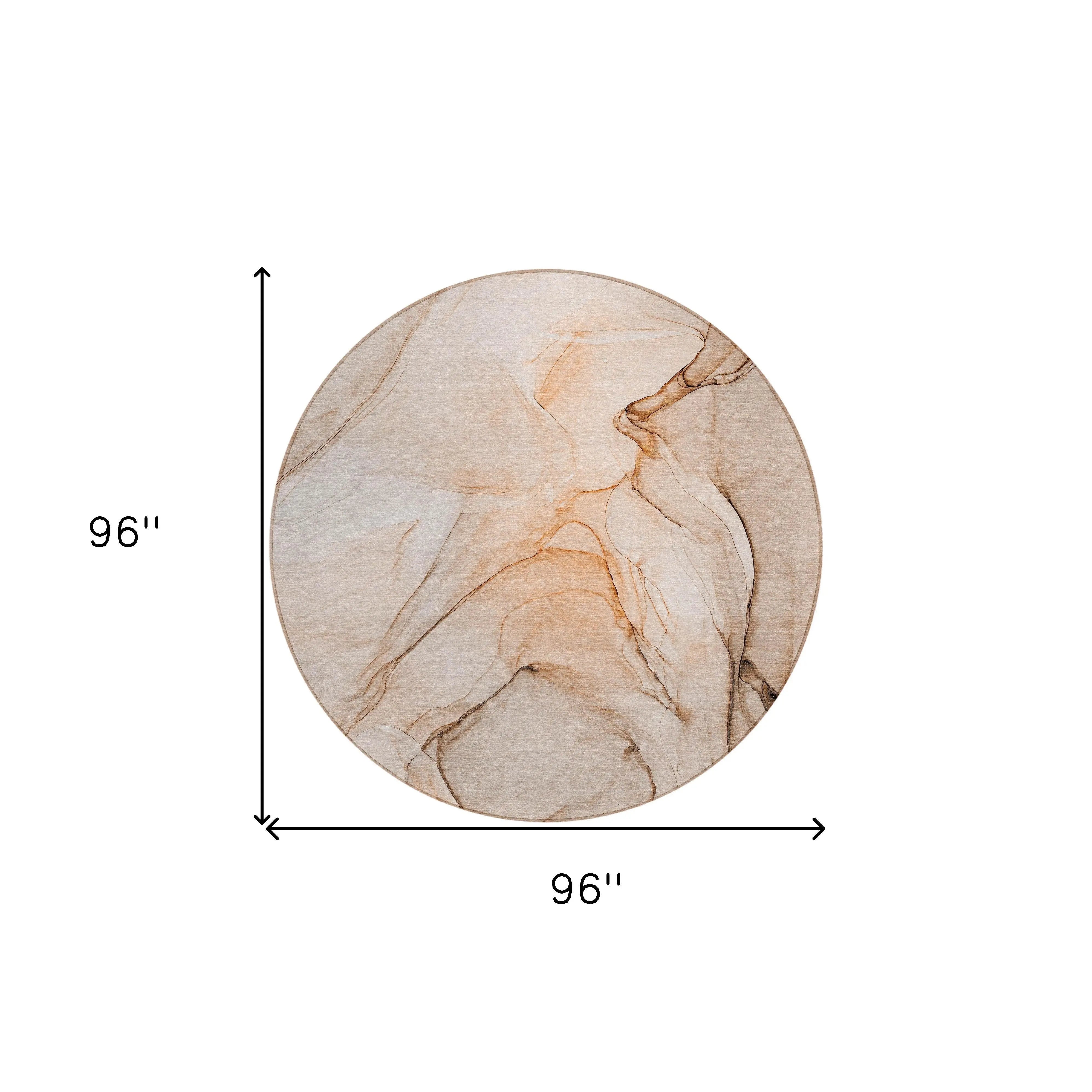 8' Round Gray and Orange Round Abstract Washable Non Skid Indoor Outdoor Area Rug Homeroots Outdoor