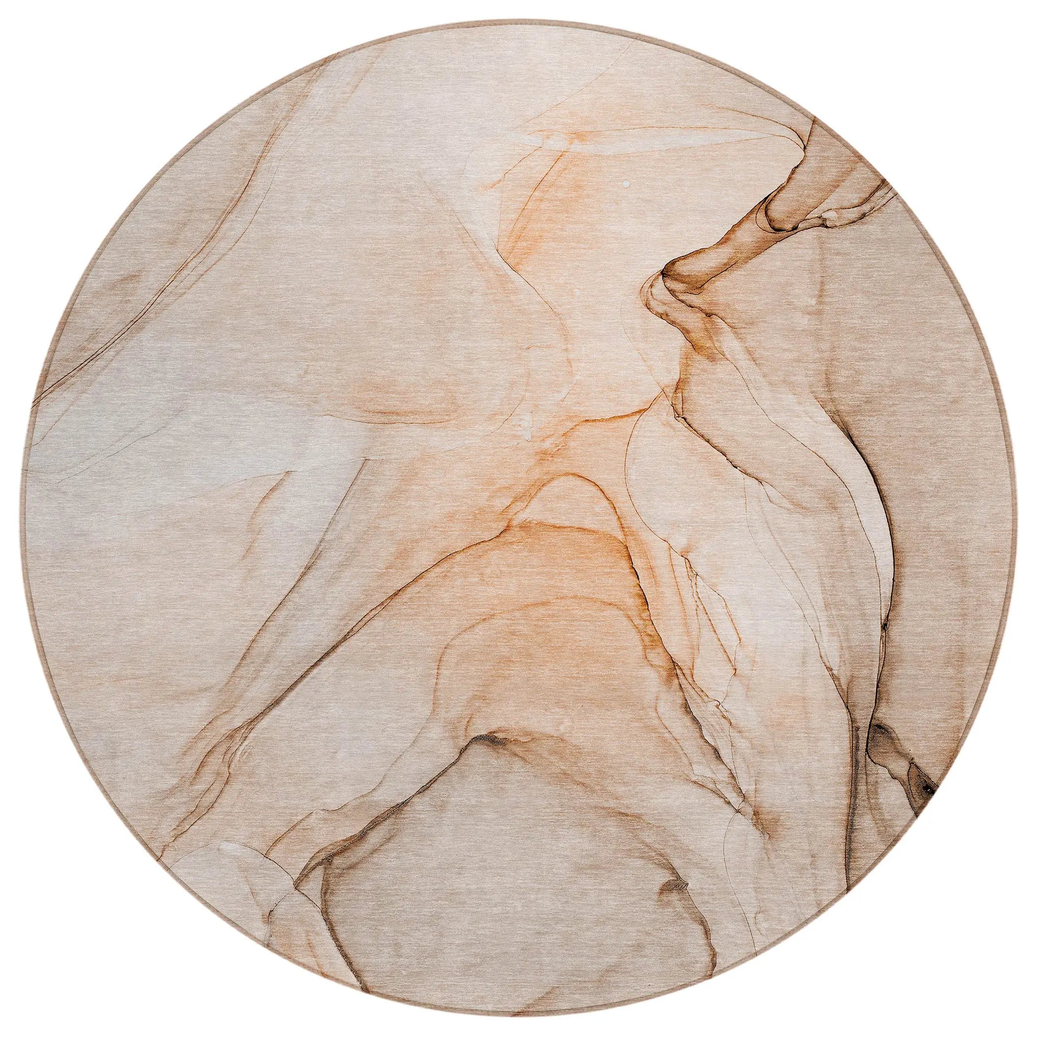 8' Round Gray and Orange Round Abstract Washable Non Skid Indoor Outdoor Area Rug Homeroots Outdoor