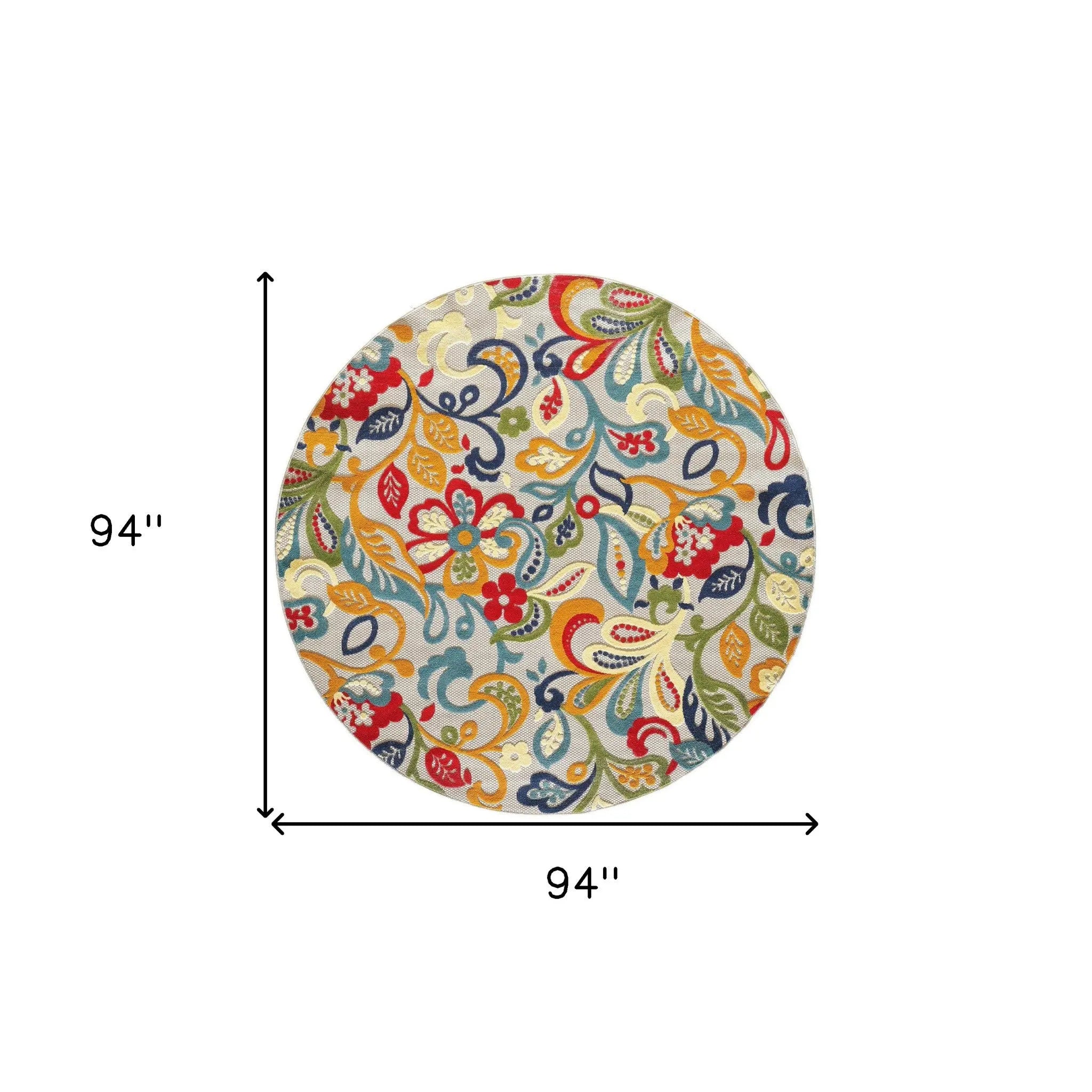 8' Round Ivory And Blue Round Floral Stain Resistant Indoor Outdoor Area Rug Homeroots Outdoor