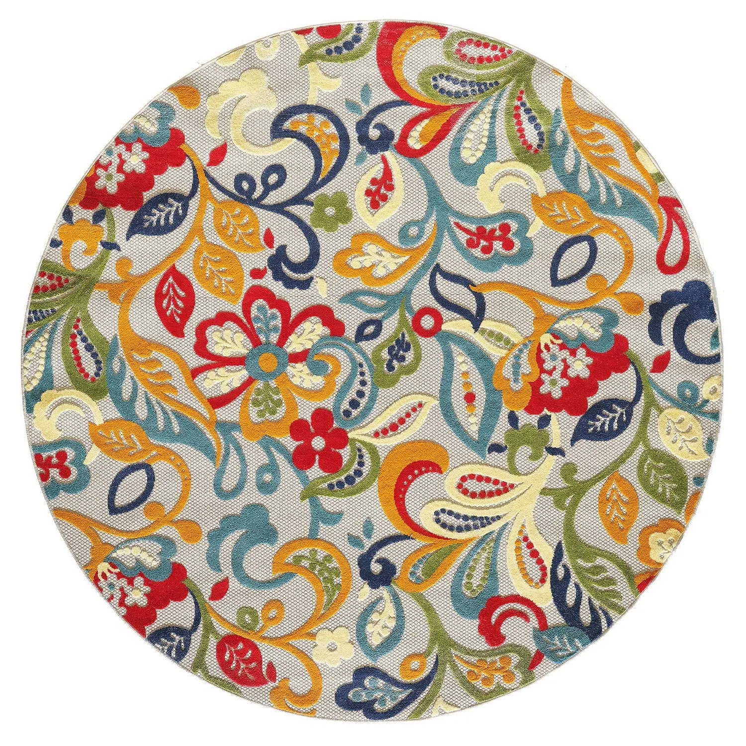 8' Round Ivory And Blue Round Floral Stain Resistant Indoor Outdoor Area Rug Homeroots Outdoor
