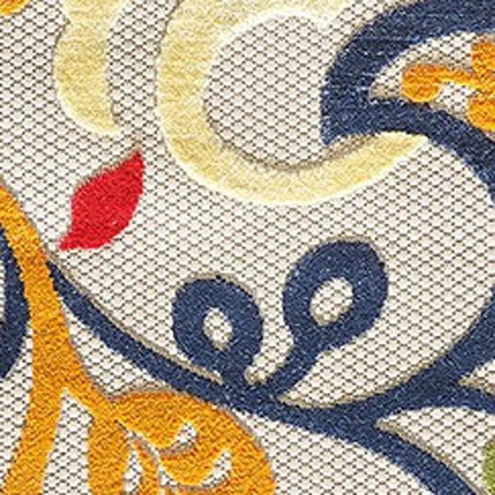 8' Round Ivory And Blue Round Floral Stain Resistant Indoor Outdoor Area Rug Homeroots Outdoor