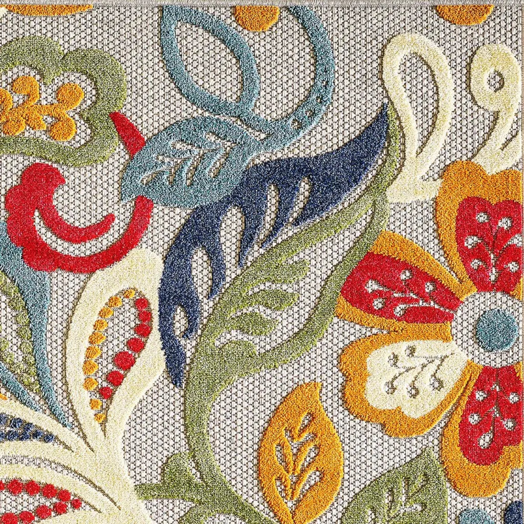 8' Round Ivory And Blue Round Floral Stain Resistant Indoor Outdoor Area Rug Homeroots Outdoor