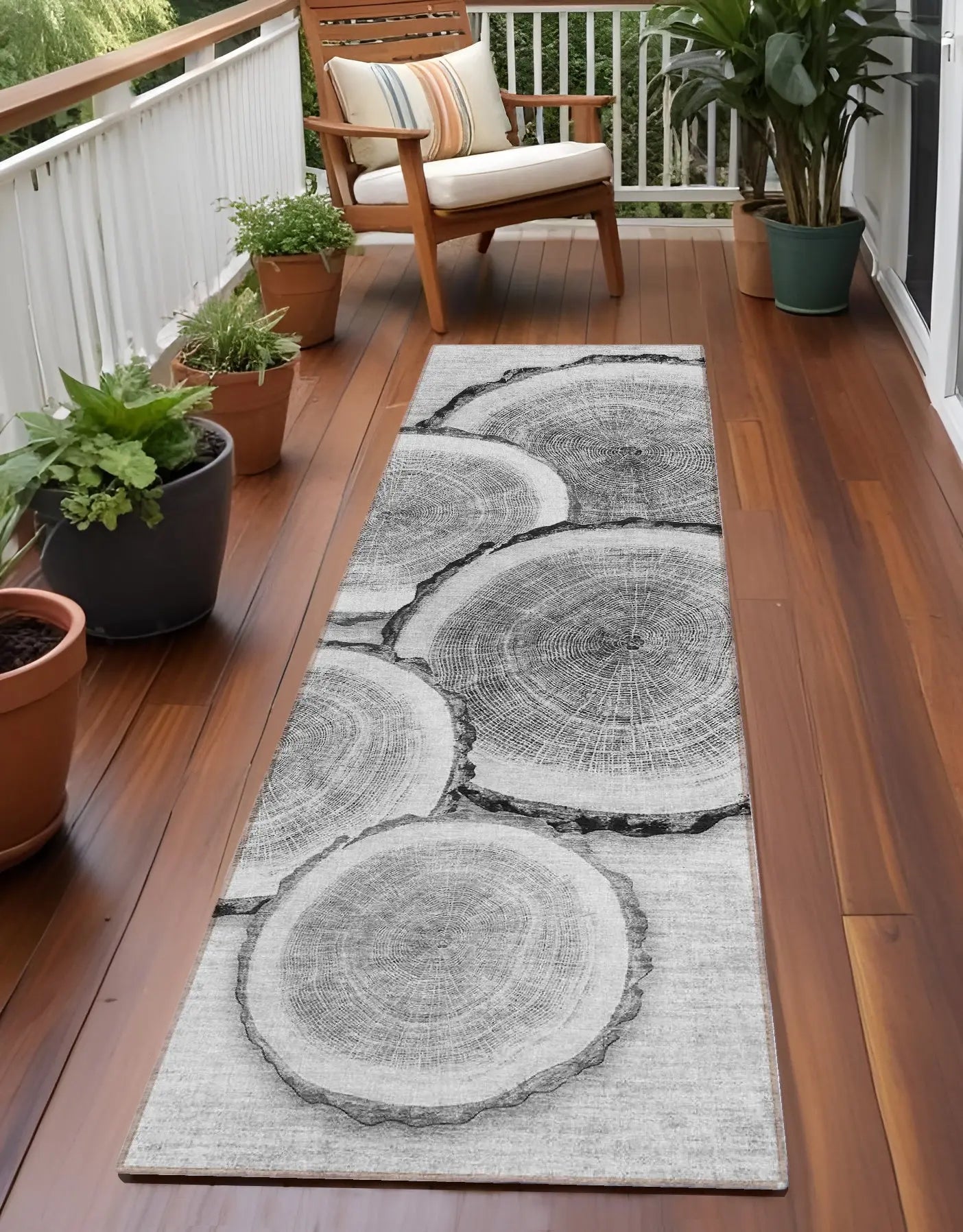 8' Runner Gray and Black Faux Bois Washable Non Skid Indoor Outdoor Runner Rug Homeroots Outdoor