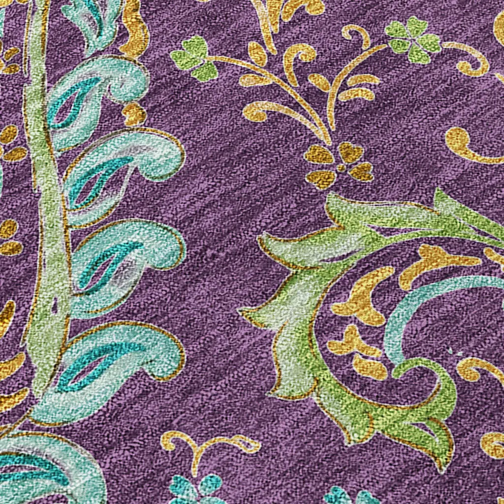 8' Runner Purple Paisley Washable Non Skid Indoor Outdoor Runner Rug - GreatEagleInc
