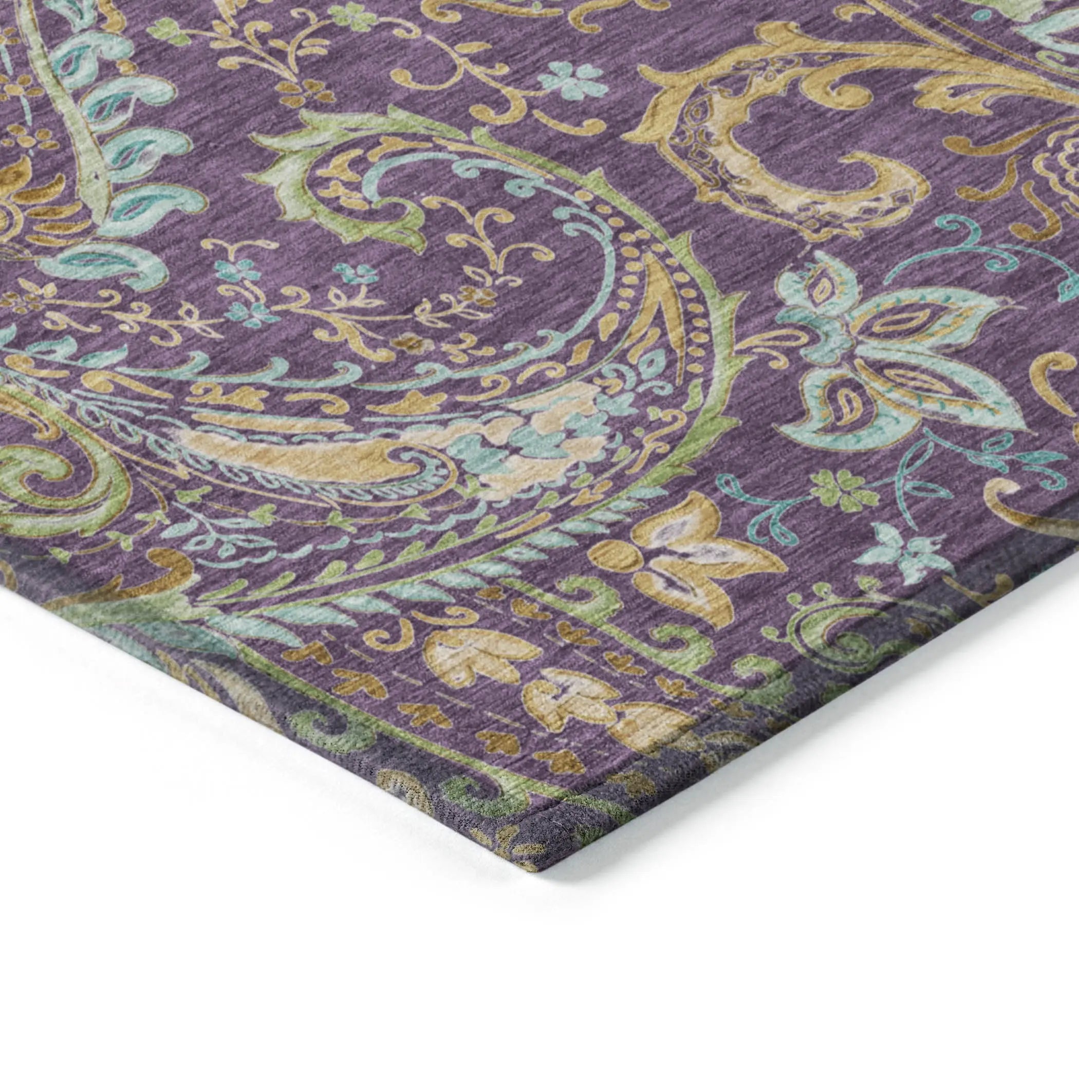 8' Runner Purple Paisley Washable Non Skid Indoor Outdoor Runner Rug - GreatEagleInc