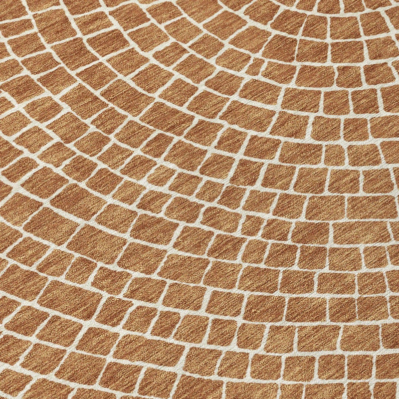 8' Rust And Ivory Round Geometric Washable Indoor Outdoor Area Rug Homeroots Outdoor