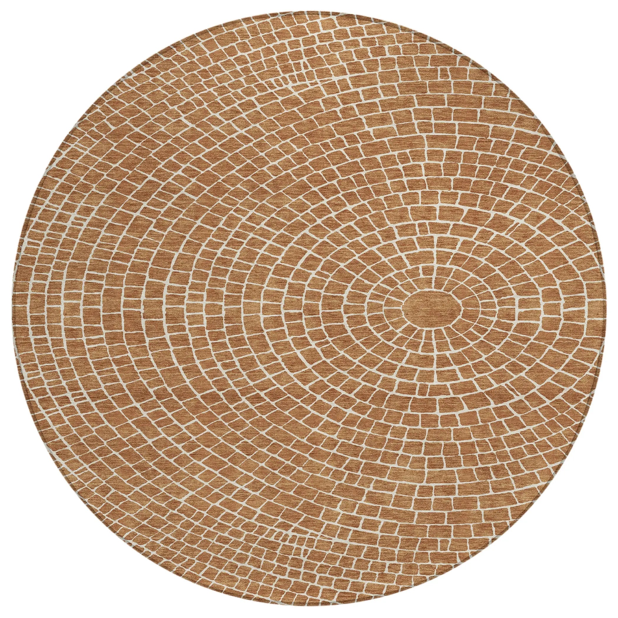 8' Rust And Ivory Round Geometric Washable Indoor Outdoor Area Rug Homeroots Outdoor