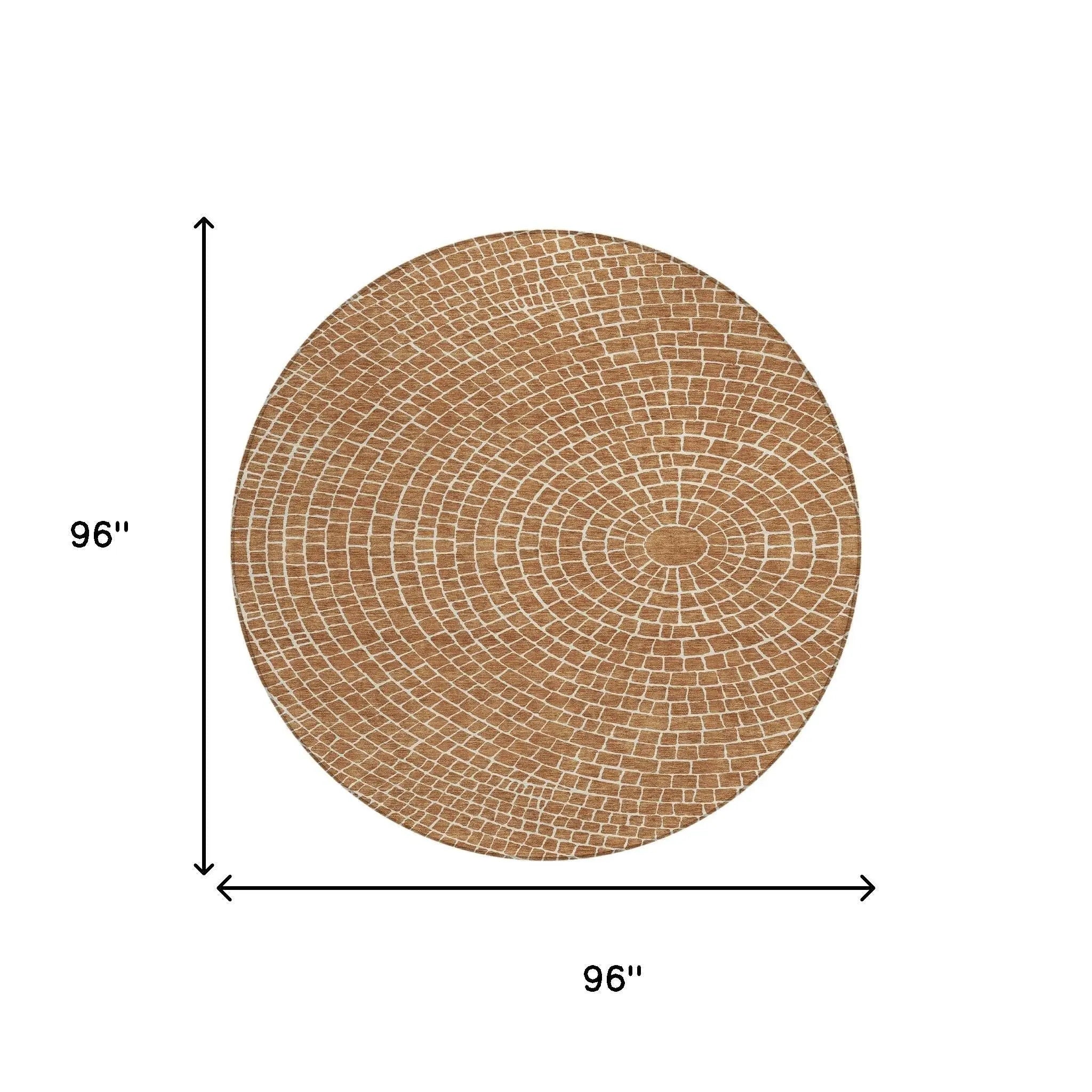 8' Rust And Ivory Round Geometric Washable Indoor Outdoor Area Rug Homeroots Outdoor